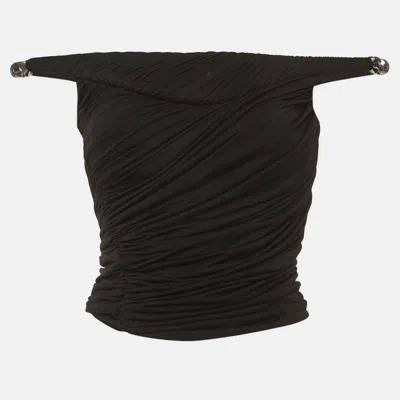 Pre-owned Chats By C.dam Black Stretch Crepe Ruched Off Shoulder Top S