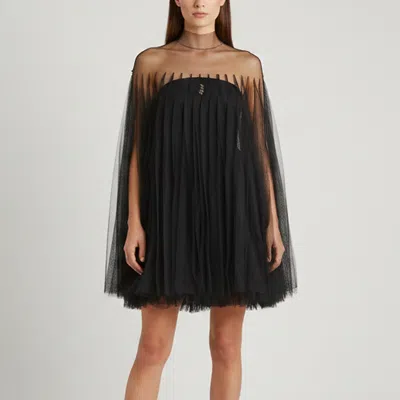 Pre-owned Chats By C.dam Black Tulle Draped Ondyra Mini Dress S