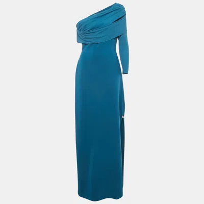 Chats By C.dam Blue Jersey Draped Davi Maxi Dress