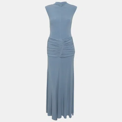 Pre-owned Chats By C.dam Blue Jersey Knit Ruched Nana Maxi Dress M