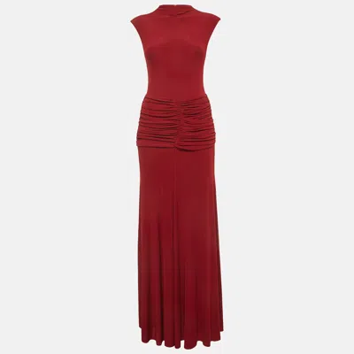 Pre-owned Chats By C.dam Burgundy Jersey Knit Ruched Nana Maxi Dress S