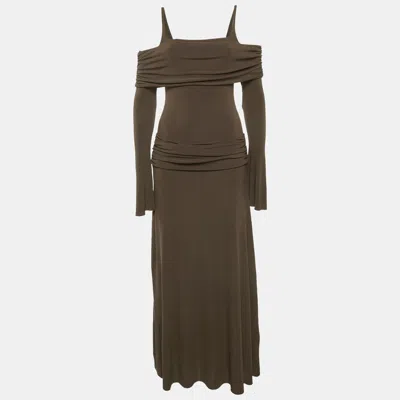 Chats By C.dam Chat By C. Dam Brown Jersey Off-shoulder Ruched Rosa Dress