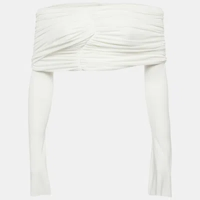Pre-owned Chats By C.dam Chat By C. Dam White Jersey Draped Off Shoulder Dami Top Xs