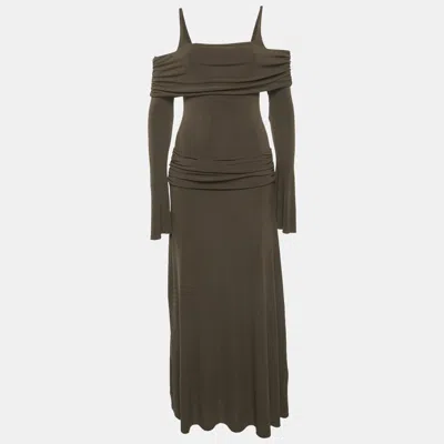 Pre-owned Chats By C.dam Chat By C.dam Brown Jersey Off-shoulder Ruched Rosa Dress S