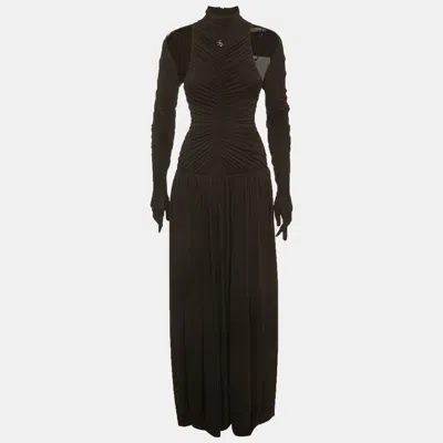 Chats By C.dam Chats By C. Dam Black Crepe Knit Ruched High Neck Maxi Dress