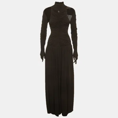 Pre-owned Chats By C.dam Chats By C. Dam Black Crepe Knit Ruched High Neck Maxi Dress S