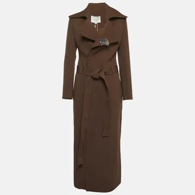 Chats By C.dam Chats By C. Dam Brown Twill Long Belted Elpis Coat In Green