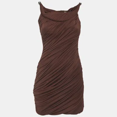 Pre-owned Chats By C.dam Chats By C. Dam Burgundy Crepe Knit Draped Mini Cocktail Dress S