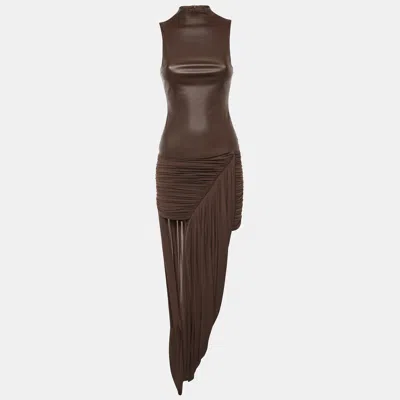 Chats By C.dam Chats By C. Dam Mesina Brown Stretch Twill And Crepe Knit Draped Long Dress In Black