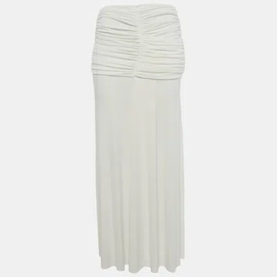Pre-owned Chats By C.dam Chats By C. Dam White Jersey Ruched Maxi Skirt S