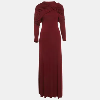 Pre-owned Chats By C.dam Dark Red Lycra Raw Edge Detail Ruched Maxi Dress S