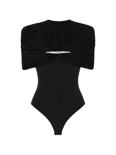 Chats By C.dam Draped Bodysuit In Black