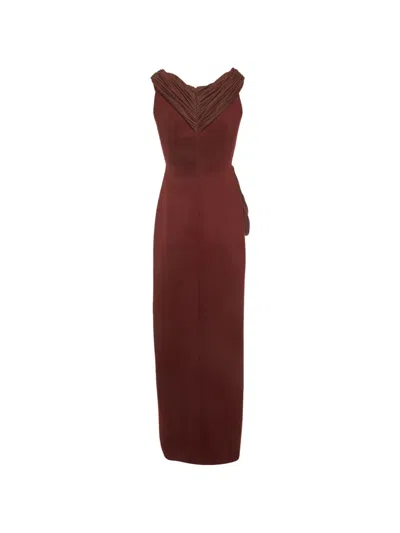 Pre-owned Chats By C.dam Draped High-slit Maxi Dress In Red