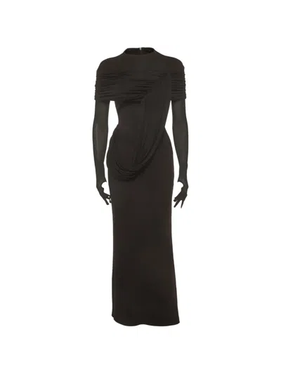 Pre-owned Chats By C.dam Draped Jersey Maxi Dress In Black