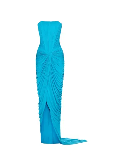 Chats By C.dam Draped Maxi Dress In Blue