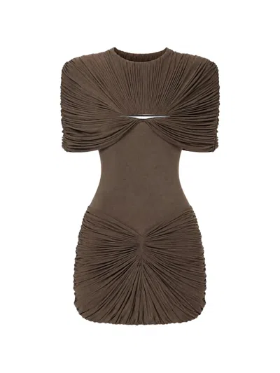 Chats By C.dam Draped Mini Dress In Brown