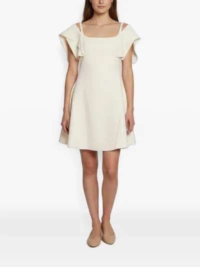 Pre-owned Chats By C.dam Flutter-sleeve Mini Dress In White