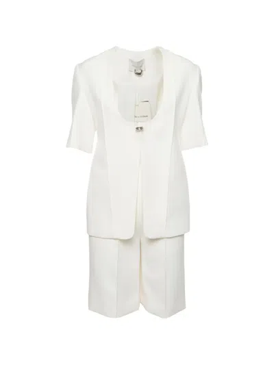 Pre-owned Chats By C.dam Gabardine Wide-leg Suit Set In White
