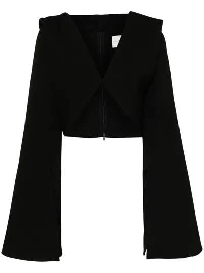 Chats By C.dam Hooded Cropped Shirt In Black