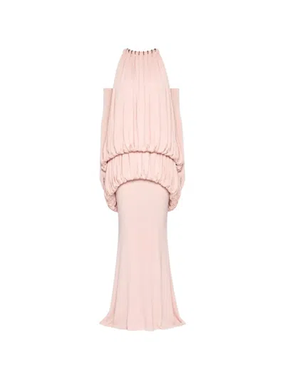 Chats By C.dam Mayer Draped-bodice Metal-hardware Maxi Dress In Pink