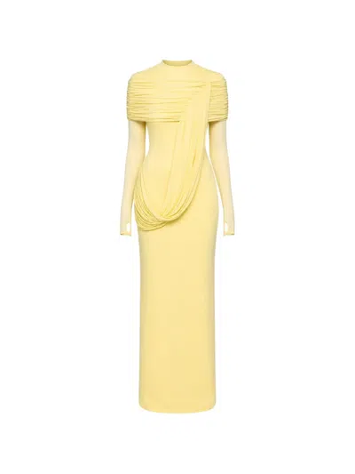 Chats By C.dam Meydan Draped Long-sleeve Dress In Yellow