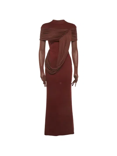 Pre-owned Chats By C.dam Meydan Draped Maxi Dress In Red