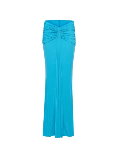Chats By C.dam Noura V-neck Back-zip Maxi Skirt Set In Blue