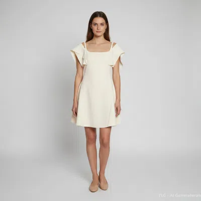 Pre-owned Chats By C.dam Off White Jersey Flutter Sleeve Mini Dress Xs