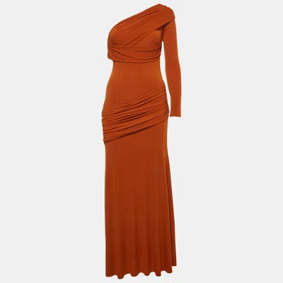 Pre-owned Chats By C.dam Orange Jersey Knit Pansy Asymmetric Maxi Dress S