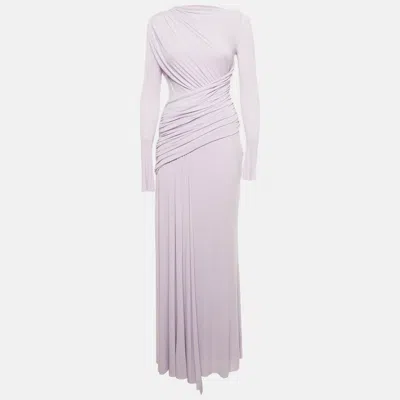 Pre-owned Chats By C.dam Purple Jersey Draped Maxi Dress S