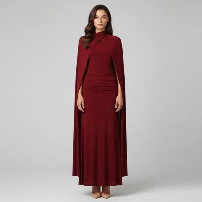 Pre-owned Chats By C.dam Red Jersey Valeris Cape Maxi Dress M