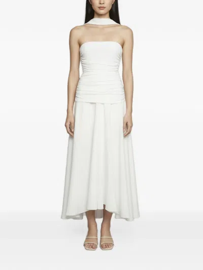 Pre-owned Chats By C.dam Ruched Asymmetric Maxi Dress In White