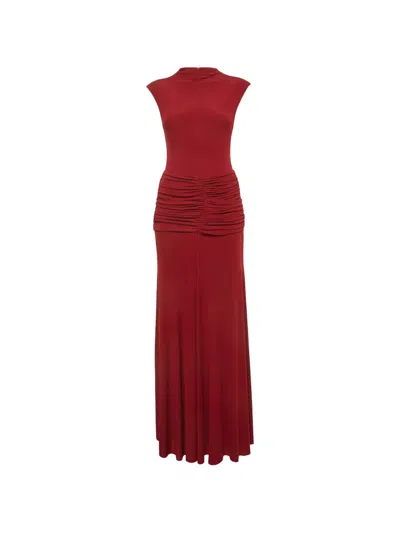 Pre-owned Chats By C.dam Ruched Maxi Dress In Red