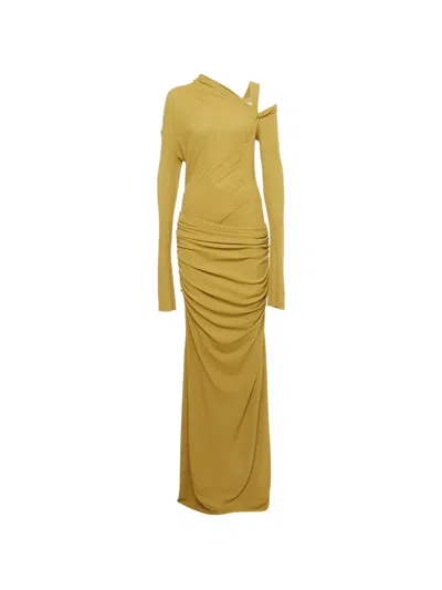 Pre-owned Chats By C.dam Ruched Midi Dress In Neutral