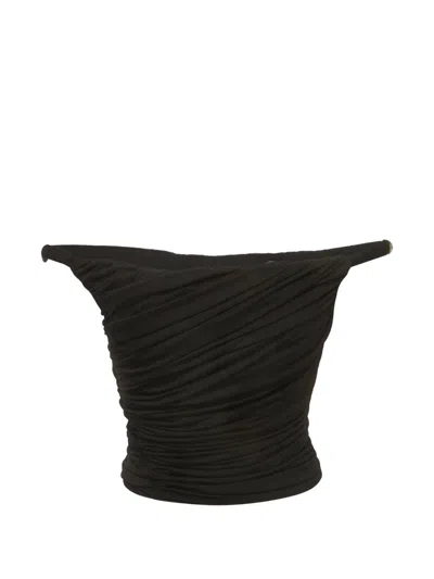 Pre-owned Chats By C.dam Ruched Off-shoulder Blouse In Black
