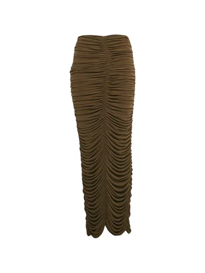 Pre-owned Chats By C.dam Ruching Maxi Skirt In Brown