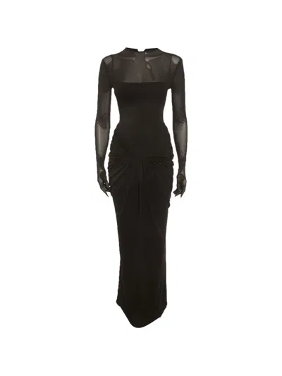 Pre-owned Chats By C.dam Serena Draped Maxi Dress In Black