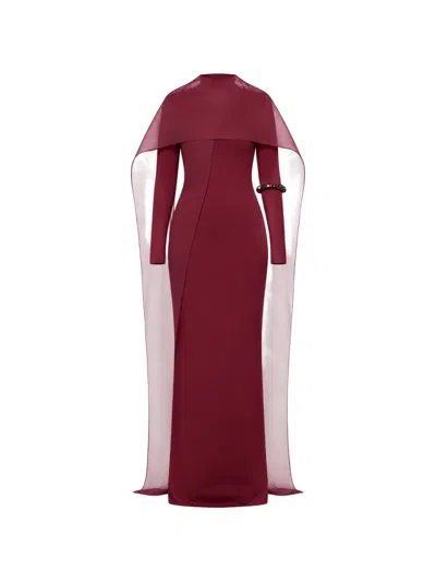 Chats By C.dam Shahi Cape-overlay Maxi Dress In Burgundy