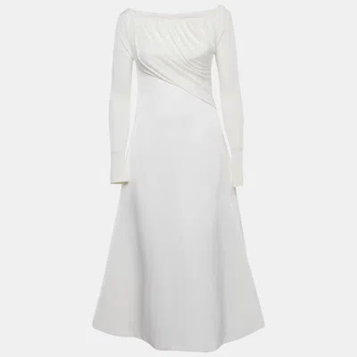 Chats By C.dam White Jersey And Crepe Off-shoulder Long Dress