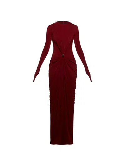 Chats By C.dam Zayra Long-sleeve Draped Dress In Red