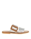 Chatulle Woman Sandals Silver Size 11 Leather In Silver