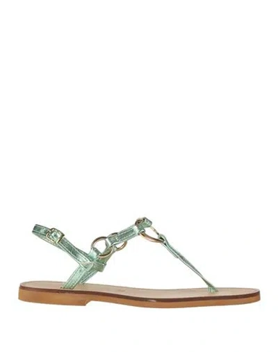 Chatulle Woman Thong Sandal Light Green Size 6 Leather