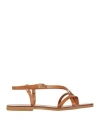 Chatulle Woman Thong Sandal Tan Size 10 Leather In Brown