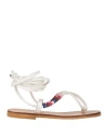 Chatulle Woman Thong Sandal White Size 8 Leather In White