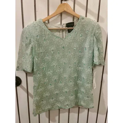 Chaudry Women's Silk Beaded Blouse In Teal/white In Multi