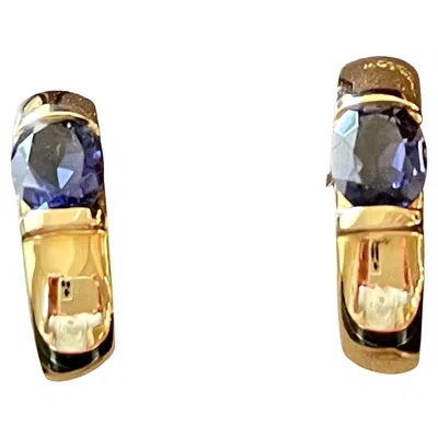 Pre-owned Chaumet 18 K Yellow Gold Hoop Style Earrings With Iolite Signed