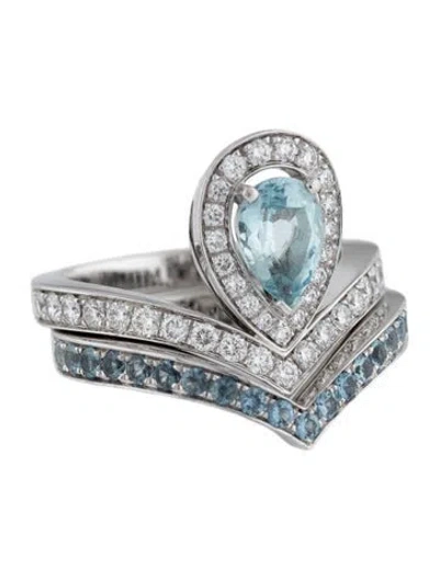 Pre-owned Chaumet 18k 1.01ctw Aquamarine & Diamond Joséphine Aigrette Wedding Set In Multicolor
