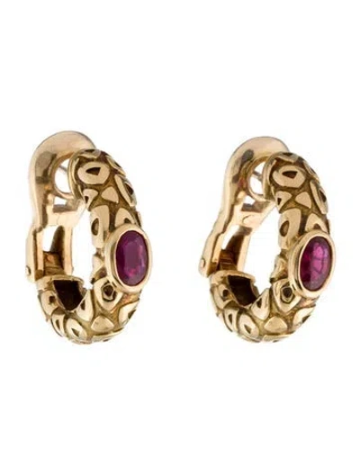 Pre-owned Chaumet 18k 1.03ctw Ruby Hoop Earrings In Multi
