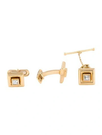 Pre-owned Chaumet 18k Diamond Cufflinks & Tie Pin Set In Multi