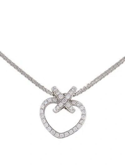 Pre-owned Chaumet 18k Diamond Lien De Open Heart Pendant W/ 18k Unbranded Chain Necklace, 16.5" In Multicolor